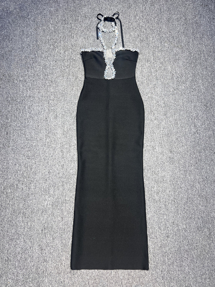 Margot Black Halter Neck Sleeveless Waist Dress