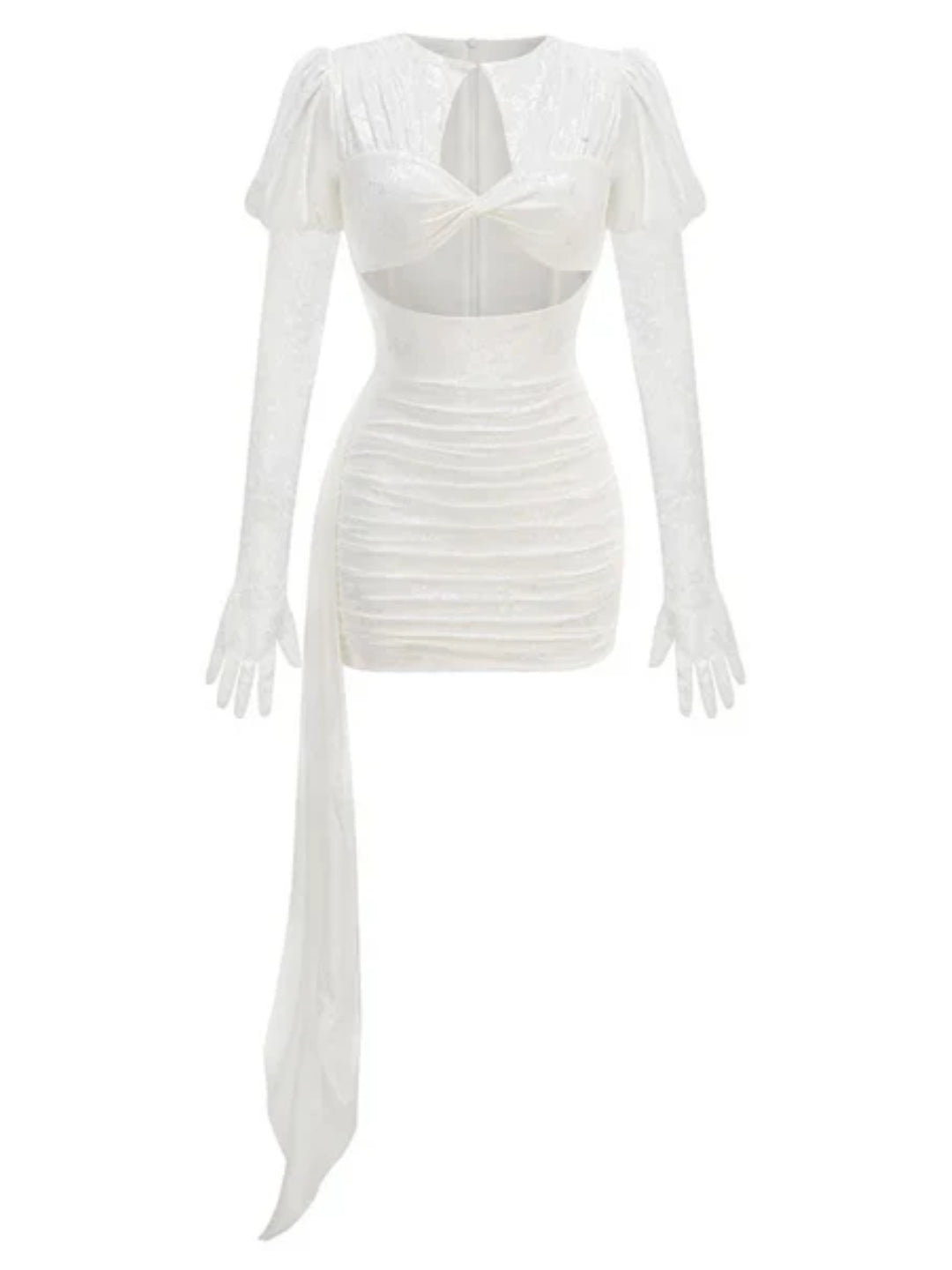 Ava White Lace Hollow Mini Dress with Gloves