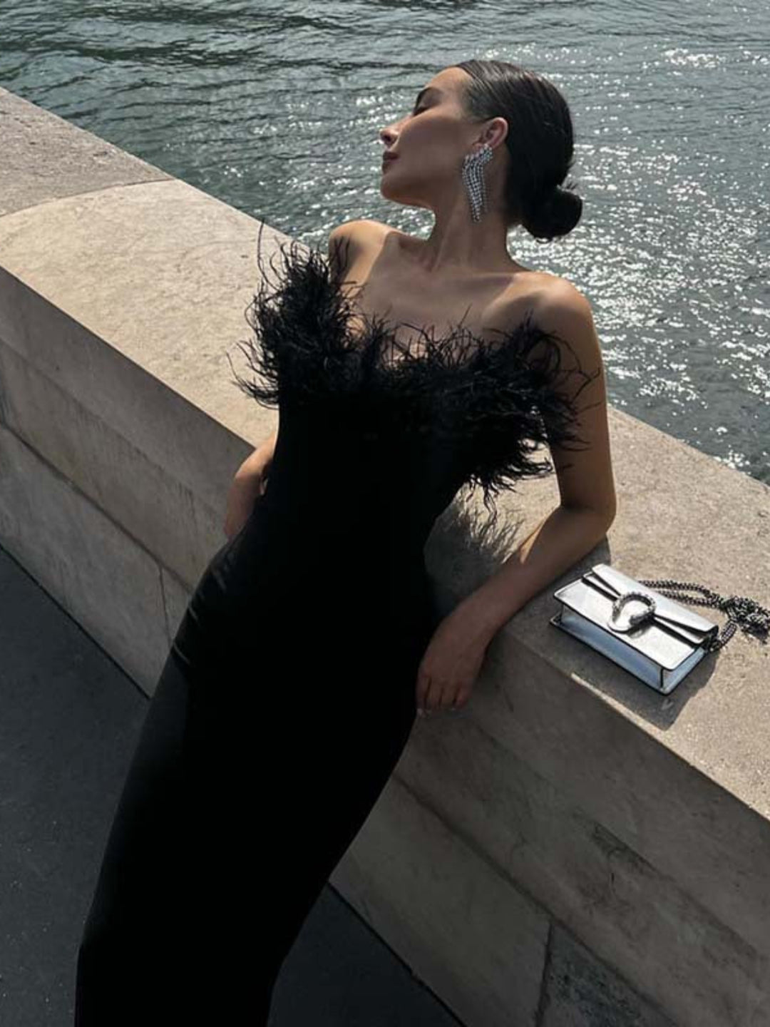 Elegant Tube Top Ostrich Hair Dress