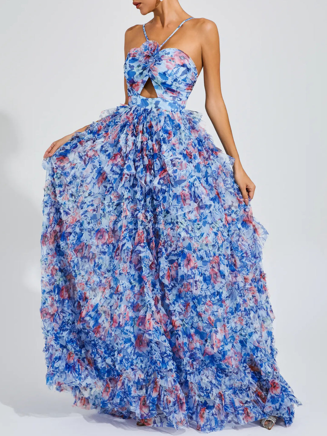 Emma Blue Hollow Printing Dress