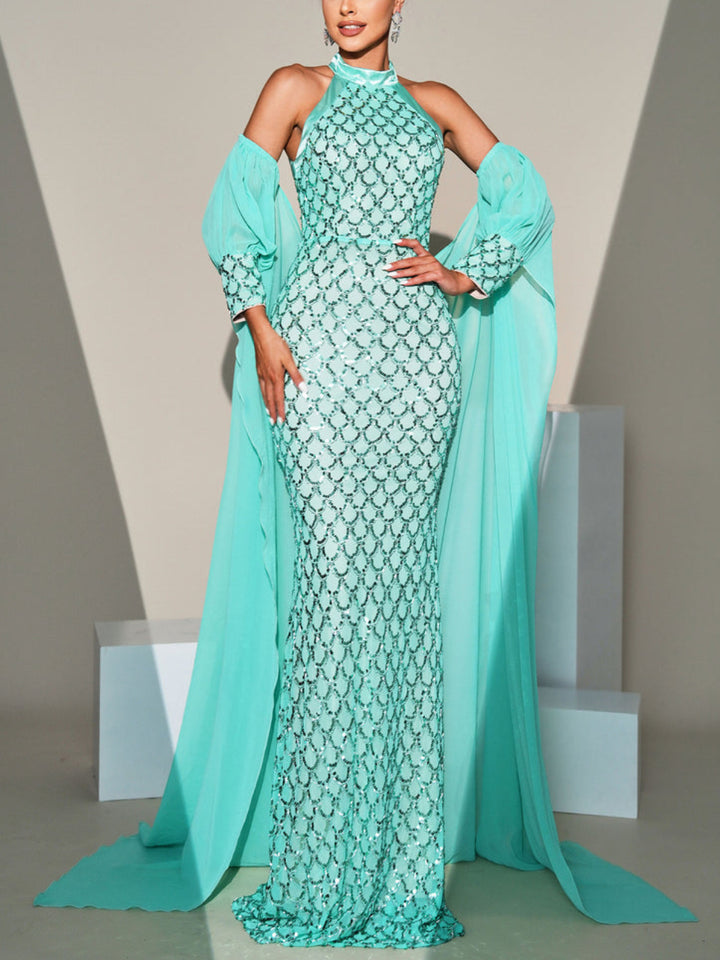 Fashion Fish Scale Sequin Maxi Dress