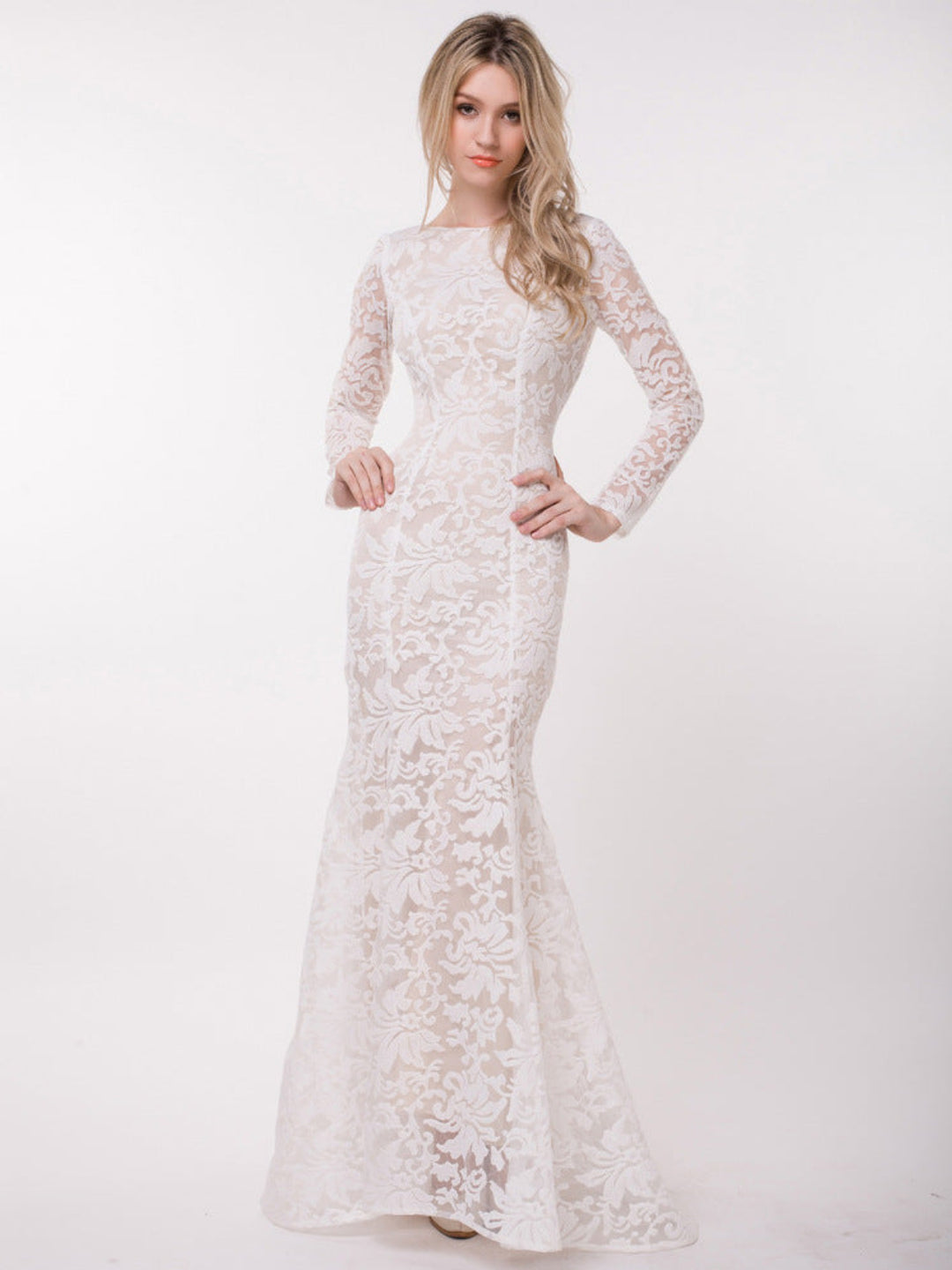 Elegant Backless Lace Long-sleeved Dress