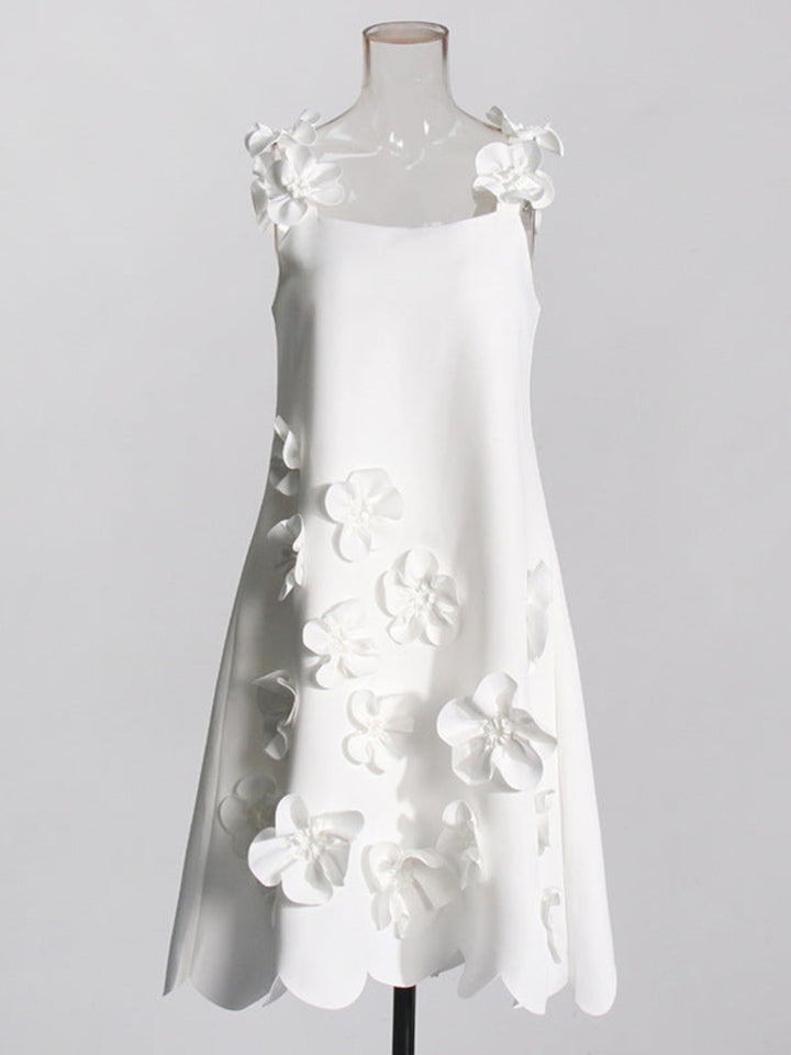 Elegant Three-dimensional Flower White Mini Dress