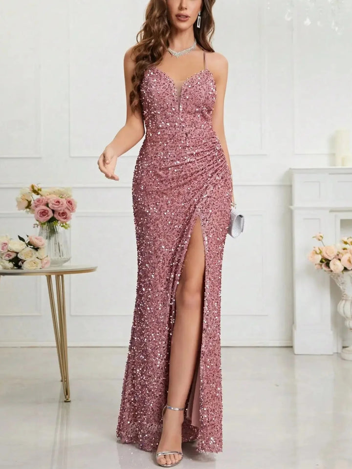 Elegant Suspender Sequin Maxi Dress