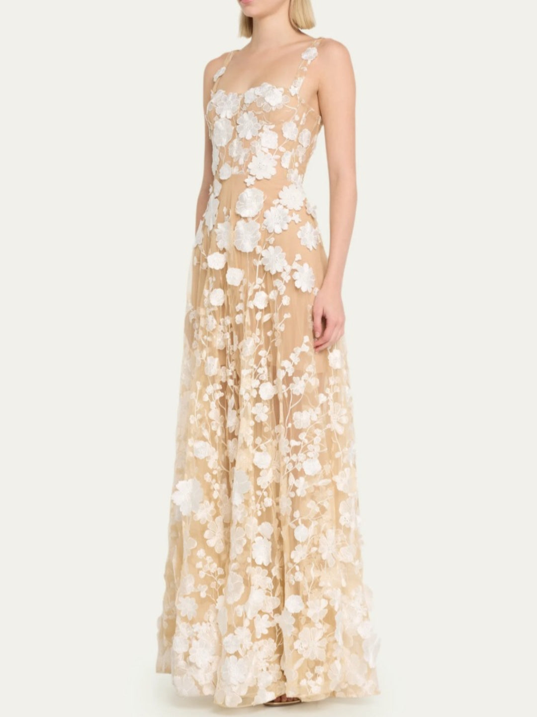 Michael Off-white 3D Floral  Maxi Dress