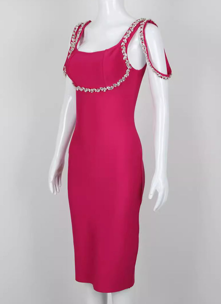 Amelia Rose Red Beaded Midi Dress