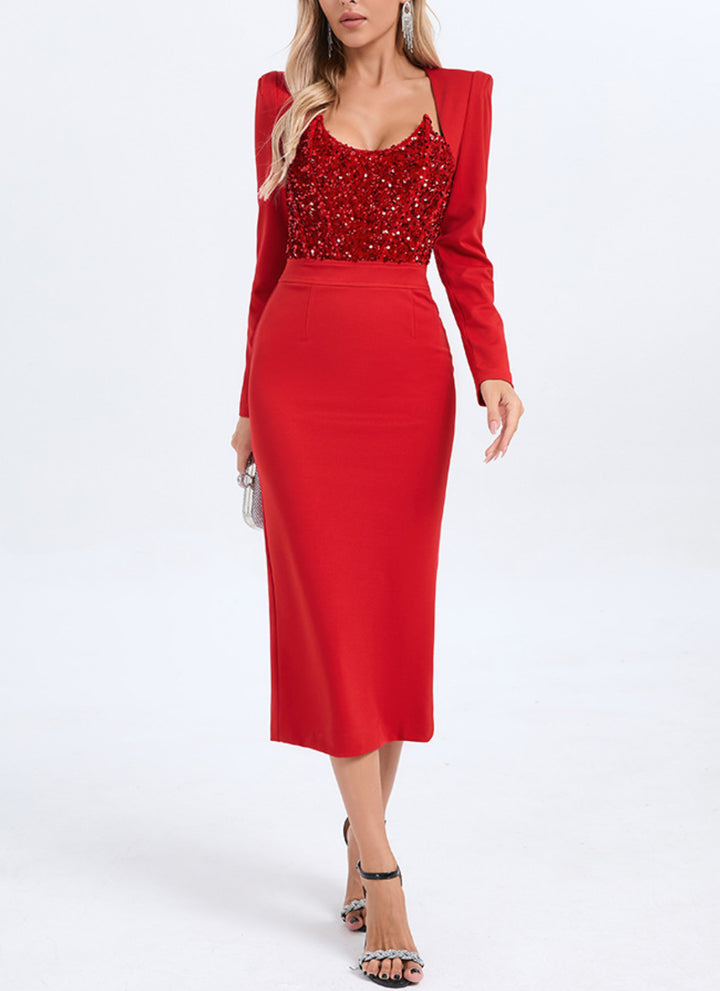 Grace Red Sequin Midi Dress