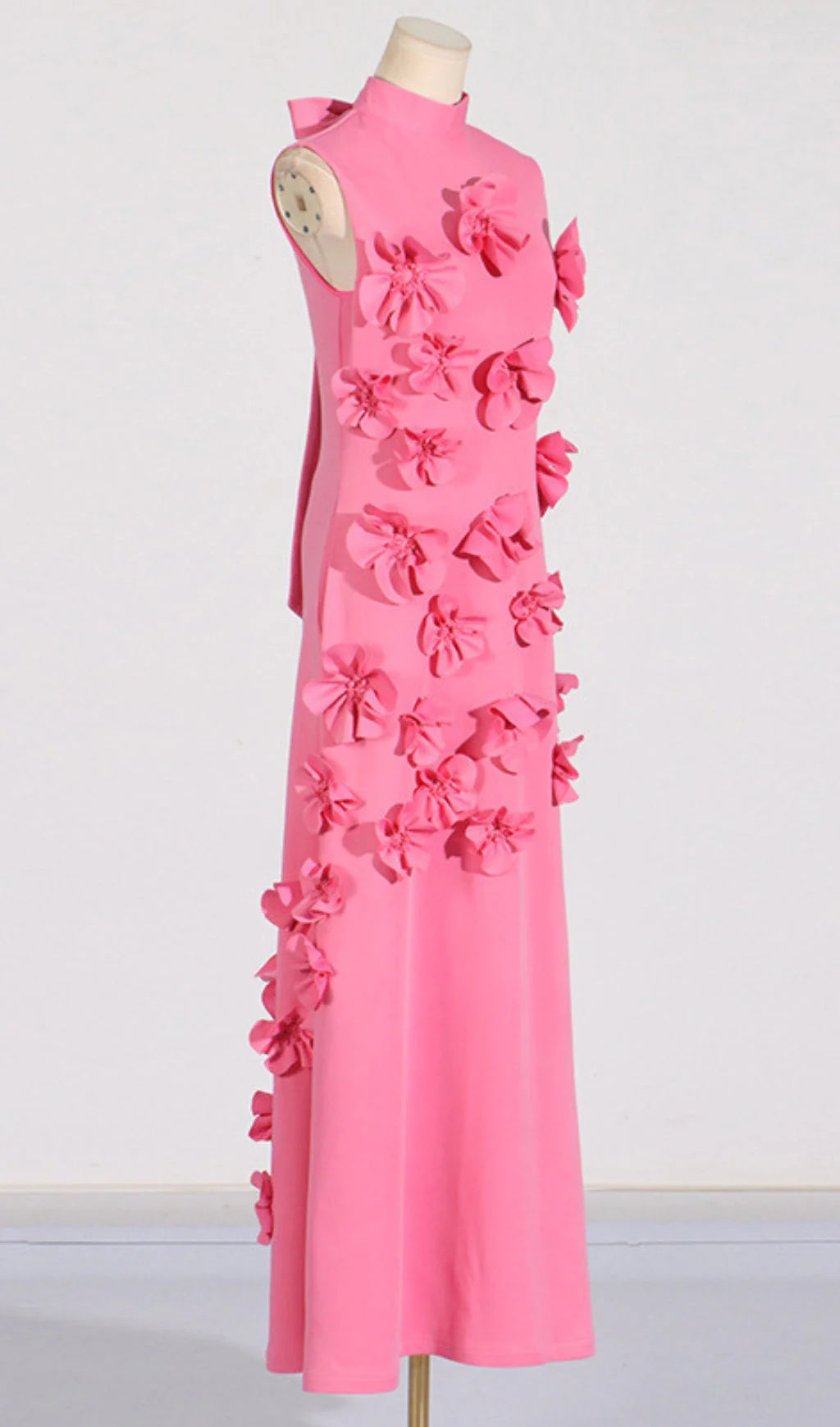 Pink Flower Design Sleeveless Maxi Dress