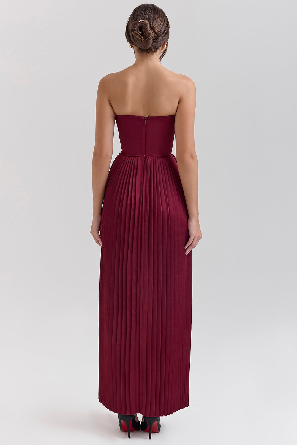 Tube Top Pleated Solid Color Maxi Dress