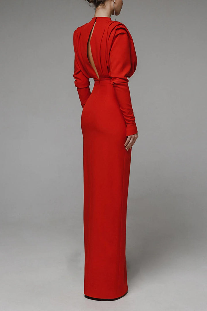 Temperament Ruffle Edge Design Long-sleeved Maxi Dress