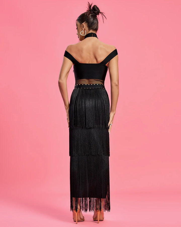 Simple Solid Color Fringed Maxi Dress