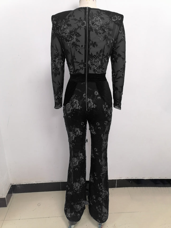 Elegant Diamond Three-dimensional Flower Jumpsuit