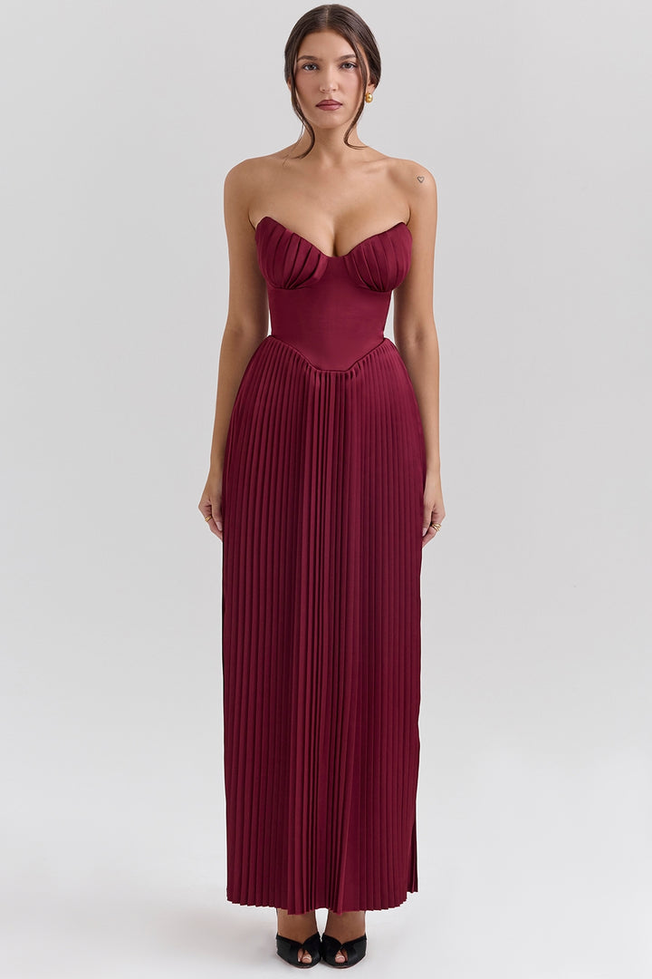 Tube Top Pleated Solid Color Maxi Dress