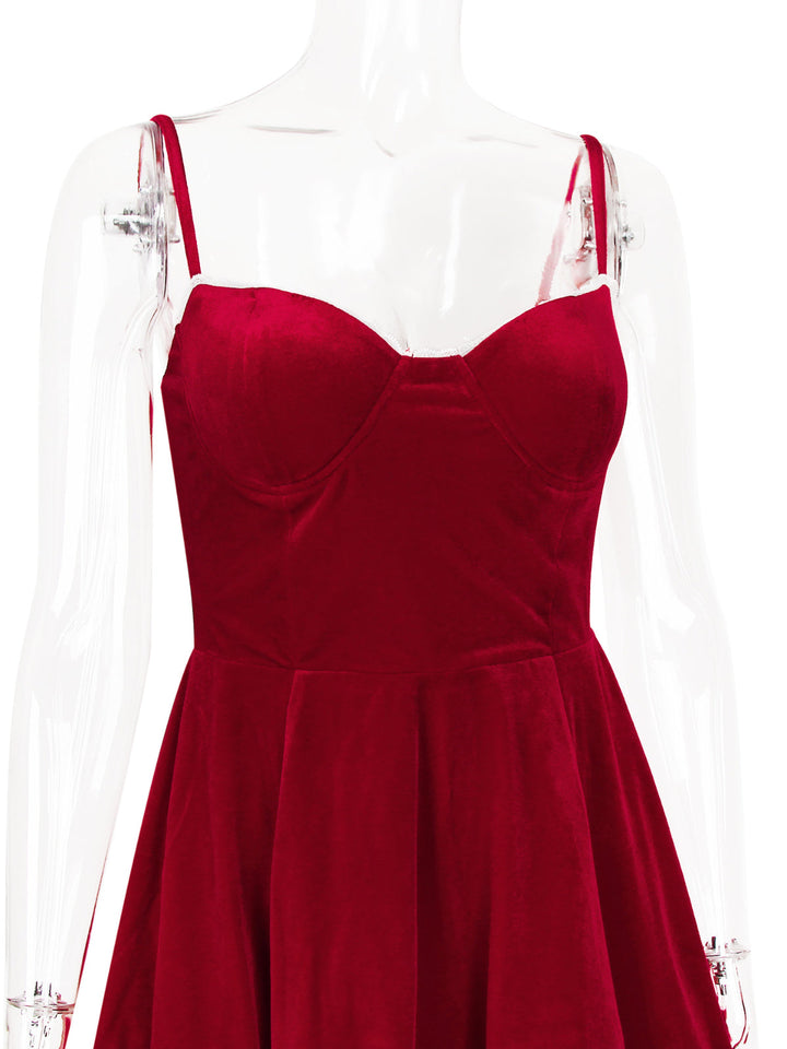 Red Velvet Suspender Mesh Mini Dress