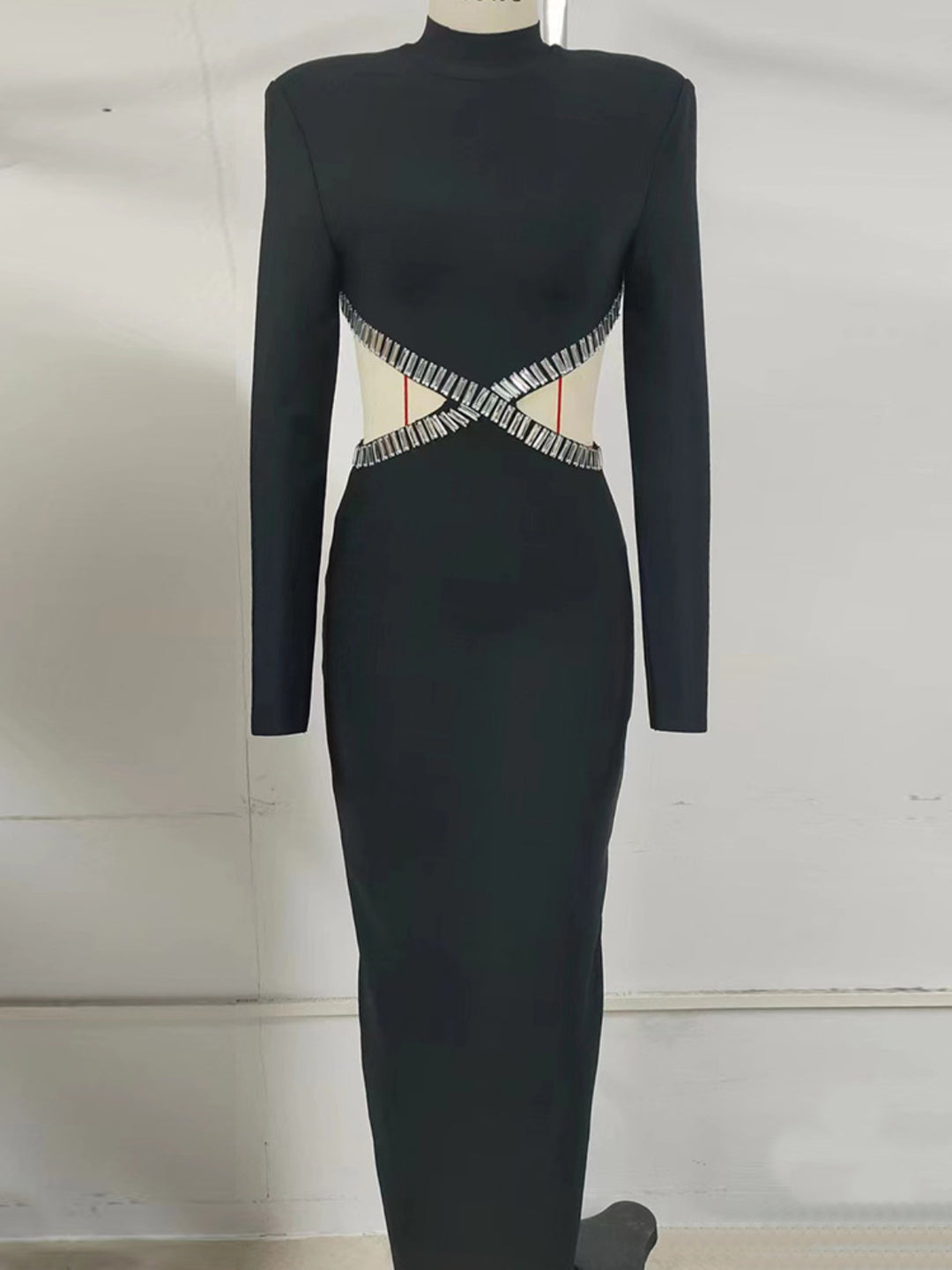 Black Diamond Backless Bandage Maxi Dress