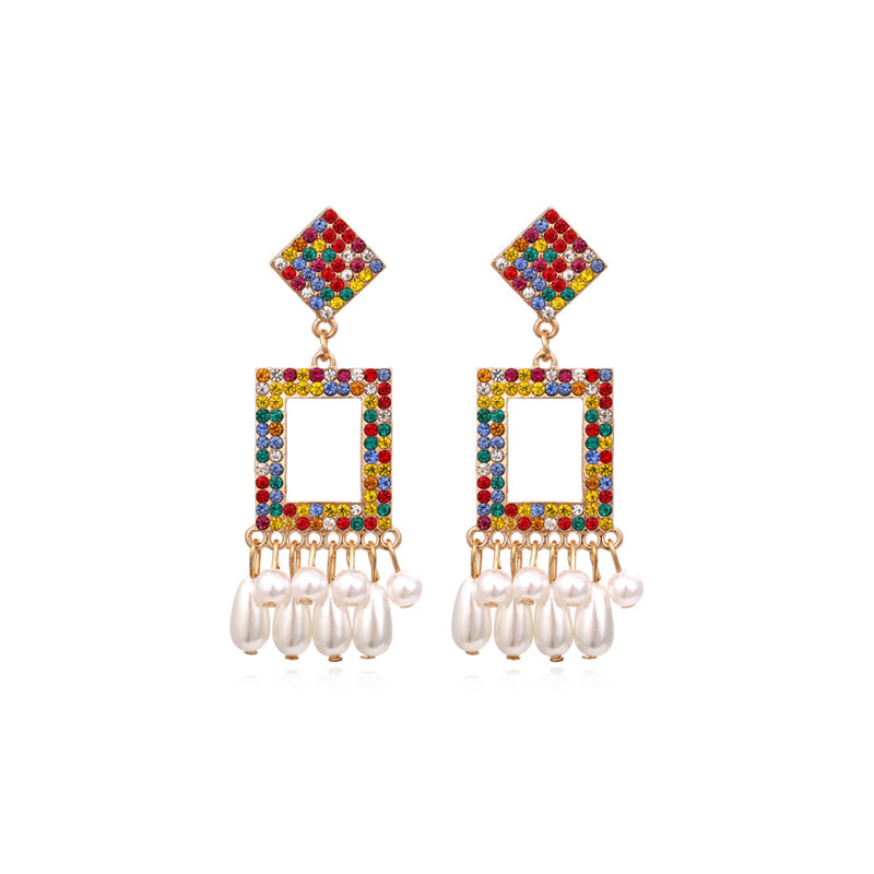 Pearl Fringed Geometric Earrings