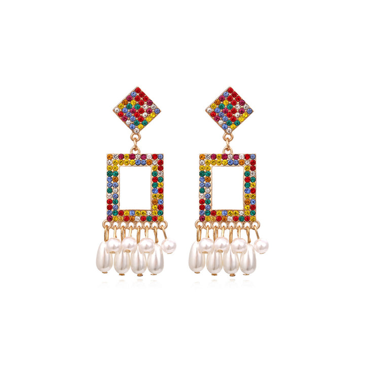 Pearl Fringed Geometric Earrings