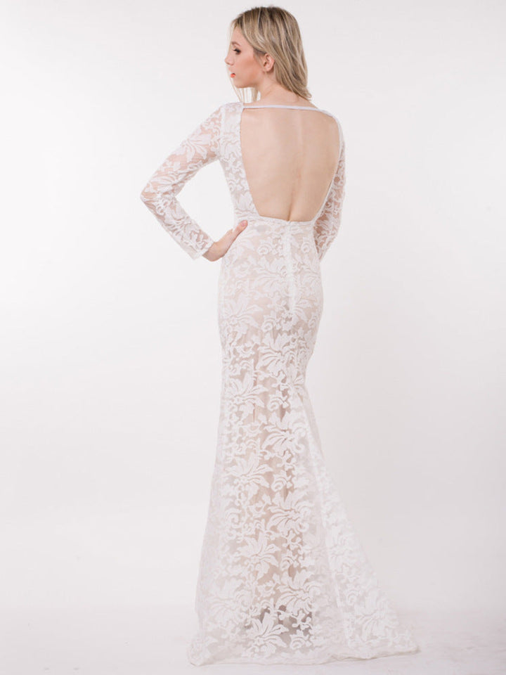 Elegant Backless Lace Long-sleeved Dress