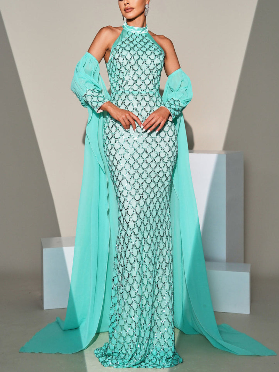 Fashion Fish Scale Sequin Maxi Dress