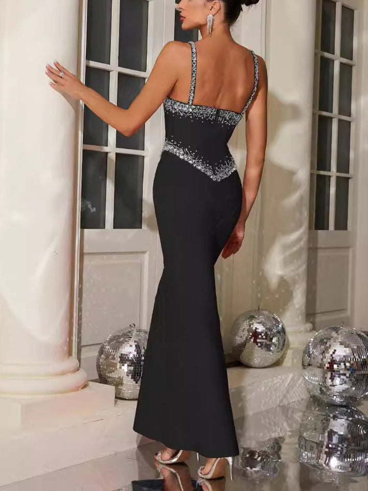 Fashion Suspender Diamond Maxi Dress