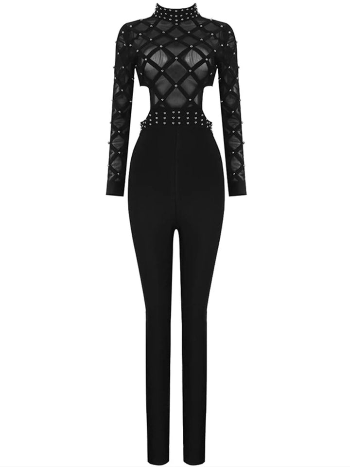 Carr Black Beaded Cut Out Jumpsuit