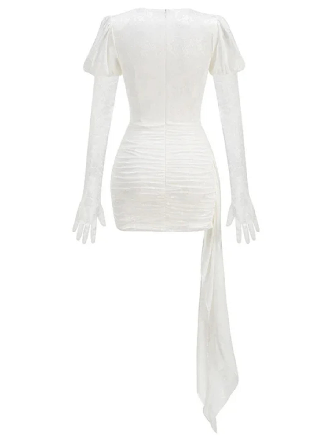 Ava White Lace Hollow Mini Dress with Gloves