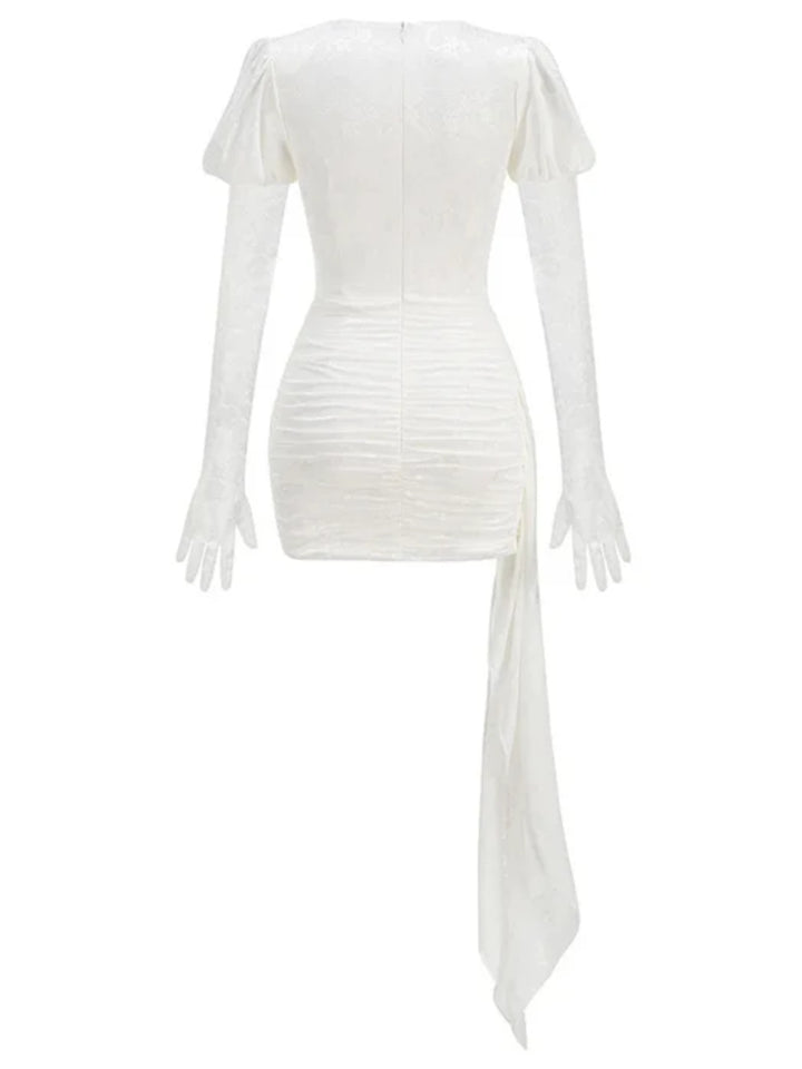 Ava White Lace Hollow Mini Dress with Gloves