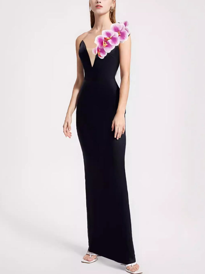 Grace Black One-Shoulder Maxi Dress