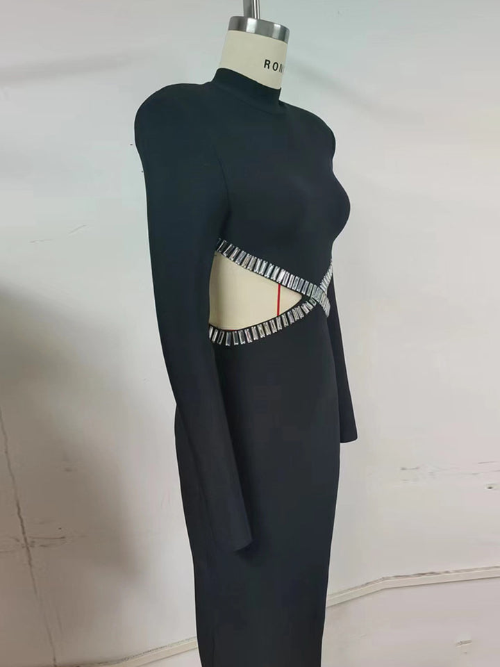 Black Diamond Backless Bandage Maxi Dress