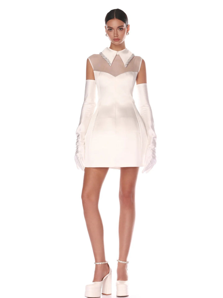 Elegant Pure White Mesh Mini Dress