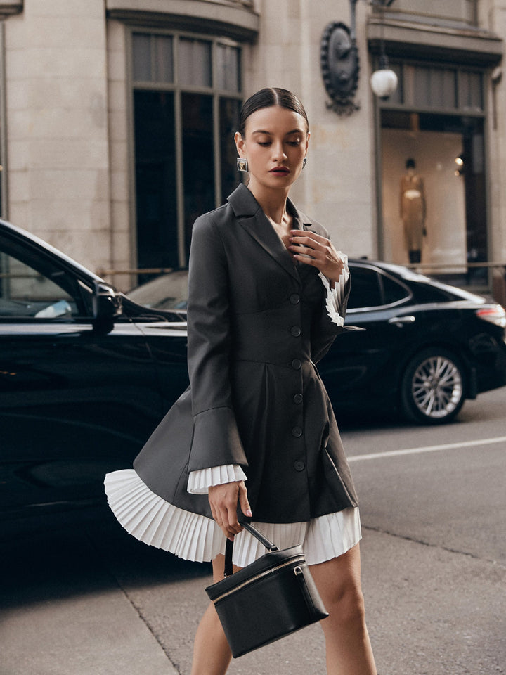 Black Pleated Suit Mini Dress