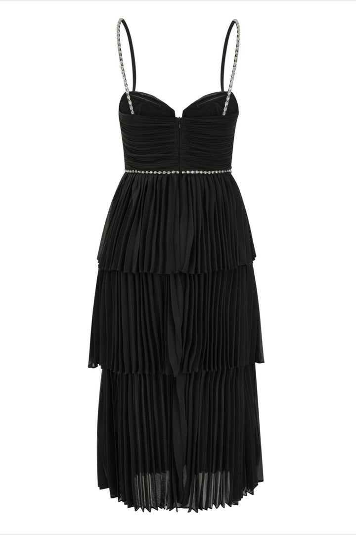 Meredith Black Diamond Ruched Midi Dress