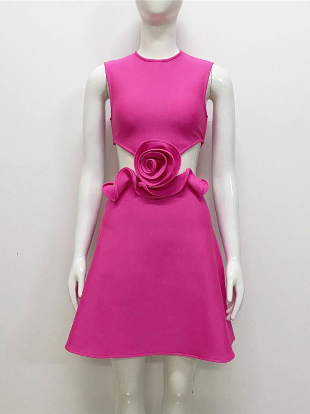 3D Flower Hollow Rose Red Mini Dress