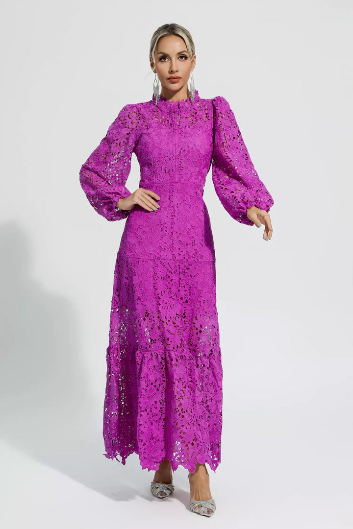 Monroe Purple Hollow Long Sleeve Maxi Dress