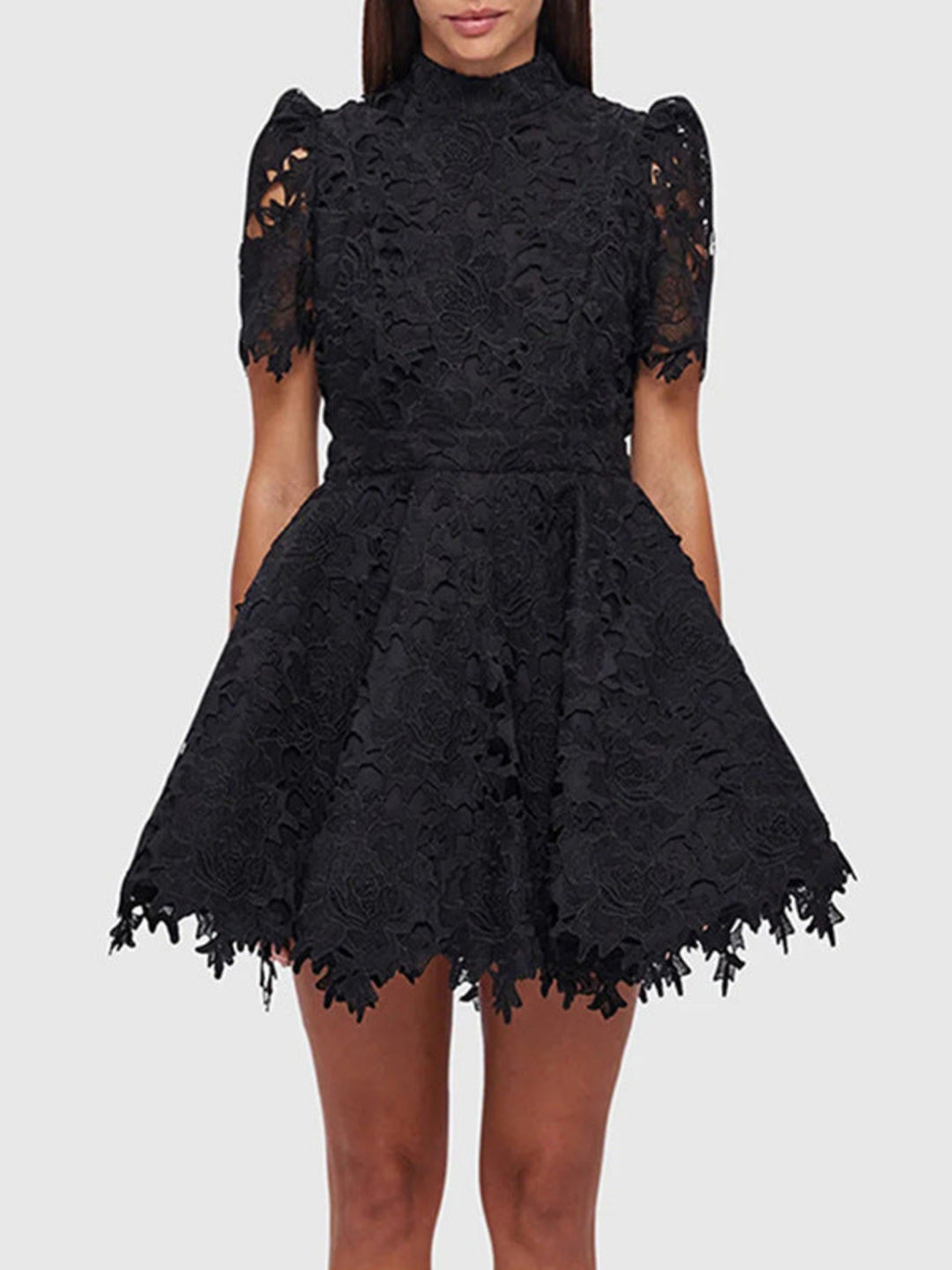 Elegant Stitched Lace Mini Dress