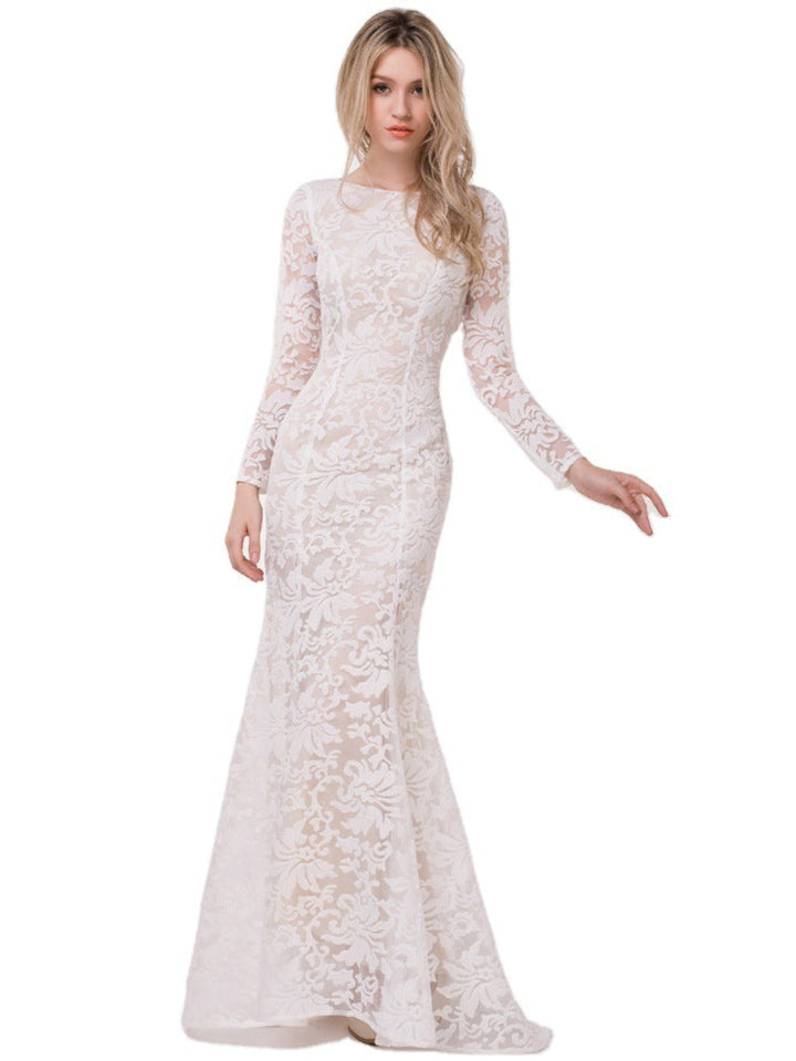 Elegant Backless Lace Long-sleeved Dress