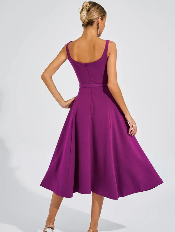 Elegant One-word Shoulder Solid Color Dress