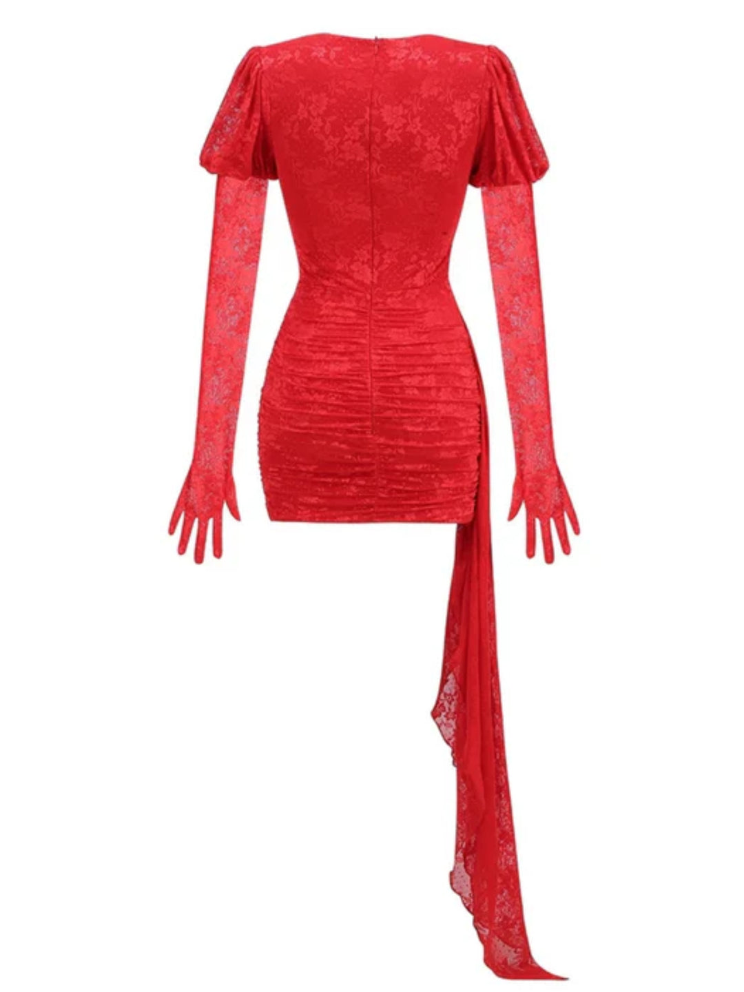 Ava Red Lace Hollow Mini Dress with Gloves