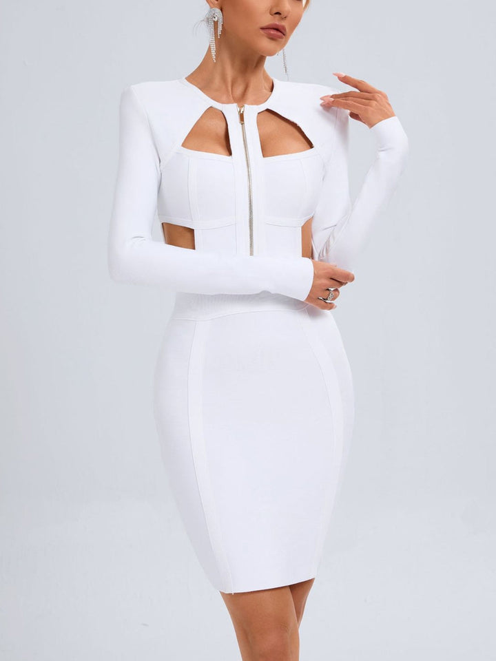 Fashion Long-sleeved Crew Neck Hollow Dress