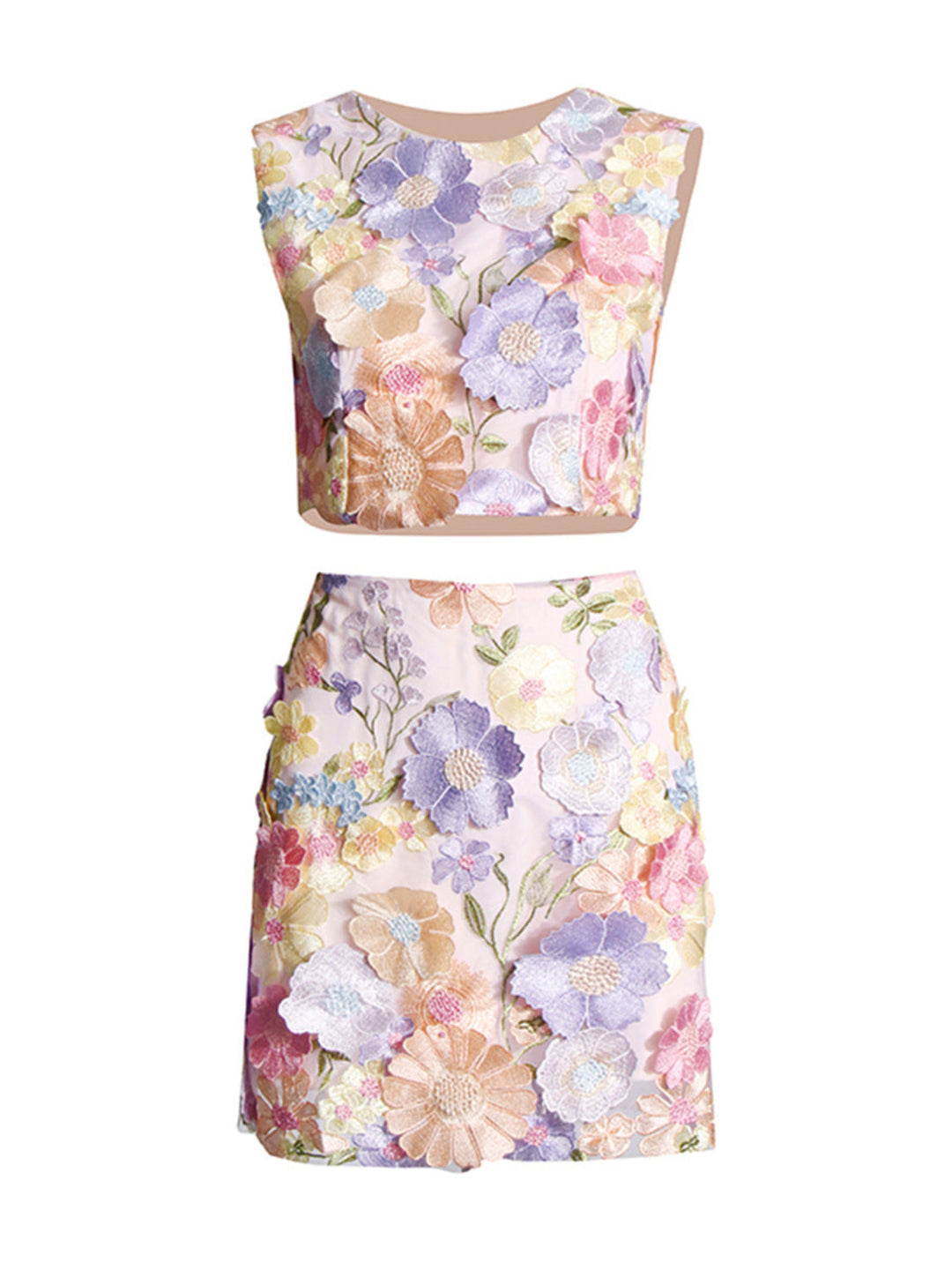 Vintage Three-dimensional Flower Embroidery Two-piece Set