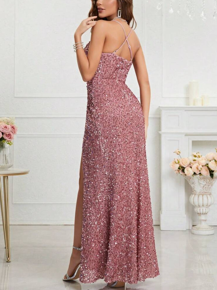 Elegant Suspender Sequin Maxi Dress