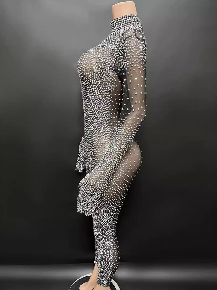 Rhinestone Mesh Jumpsuit