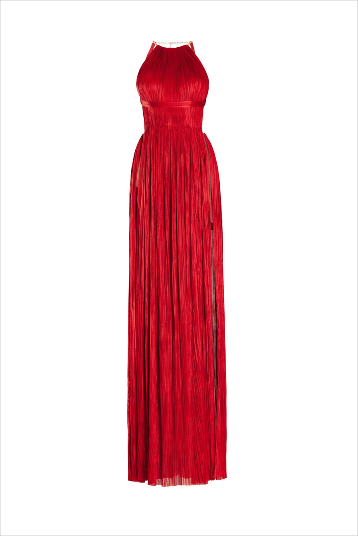 Elegant Solid Color Pleated Maxi Dress