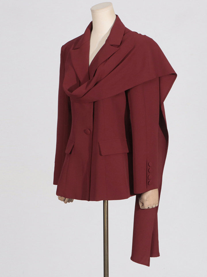 Solid Color Ribbon Spliced Blazer