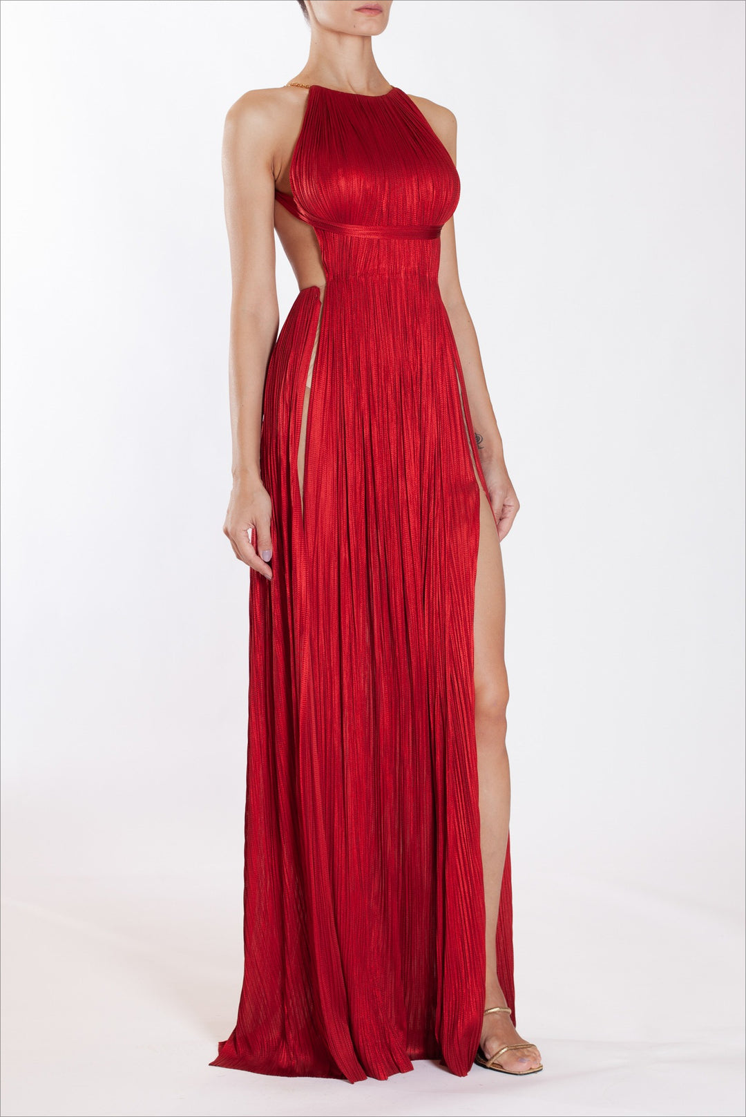 Elegant Solid Color Pleated Maxi Dress