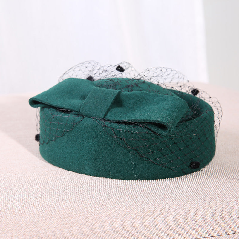 Bow Mesh Wool Top Hat