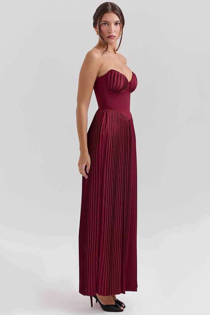 Tube Top Pleated Solid Color Maxi Dress