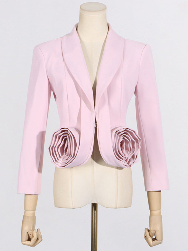 3D Rose V-neck Splicing Suit Two-piece Set