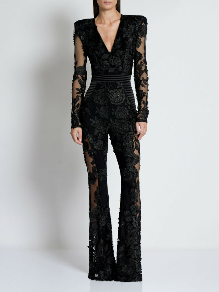 Elegant Diamond Three-dimensional Flower Jumpsuit