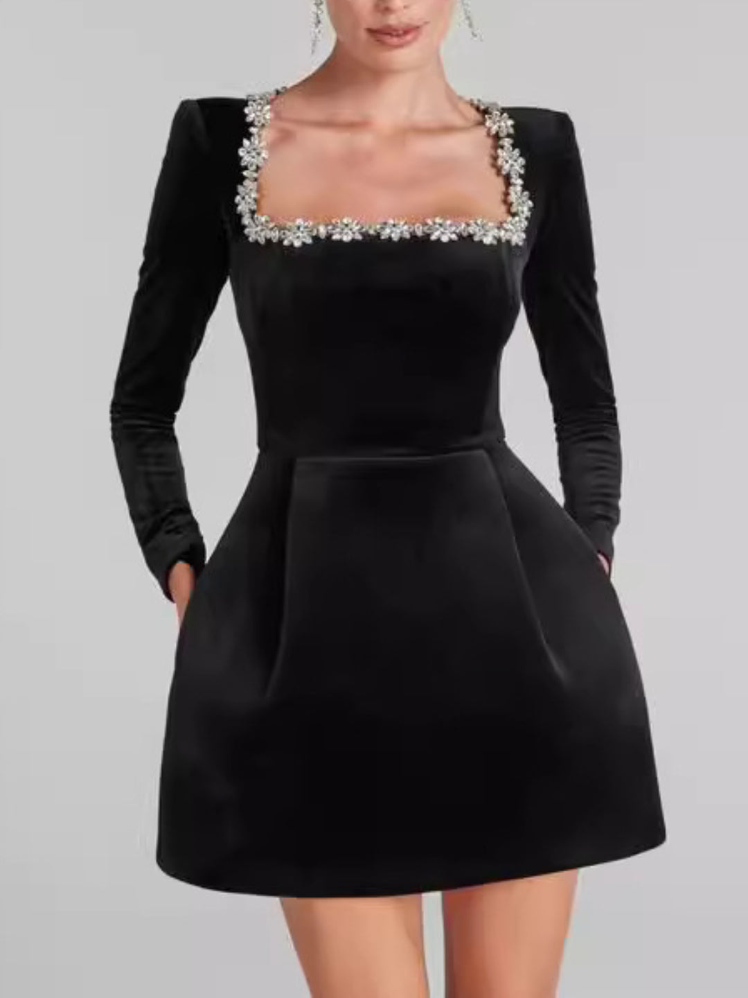 Scarlett Studded Square Neck Long Sleeve Bandage Dress